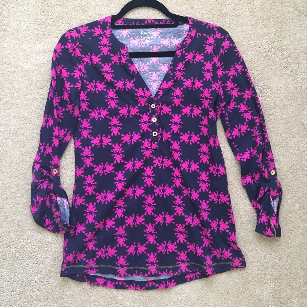 Lilly Pulitzer printed three quarter top, sz S